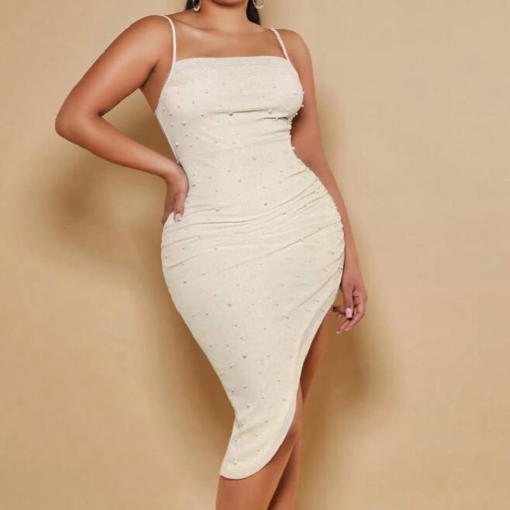 Pearl Beaded Asymmetrical Dress